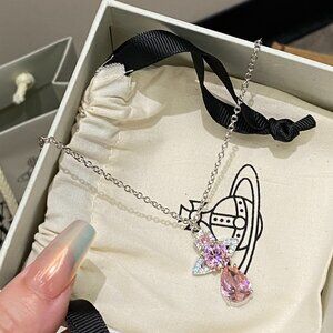 Vivienne Westwood Drop Pink Bling Crystal Pendant Necklace
